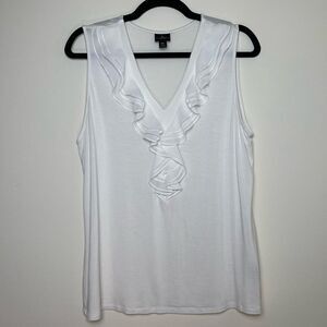 Worthington | Petite White V-Neck Ruffle Front Sleeveless Top | PXL